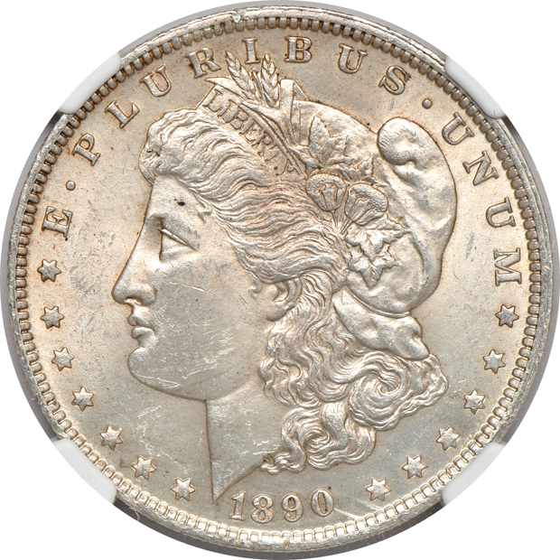 Four Morgan silver dollars certified by NGC