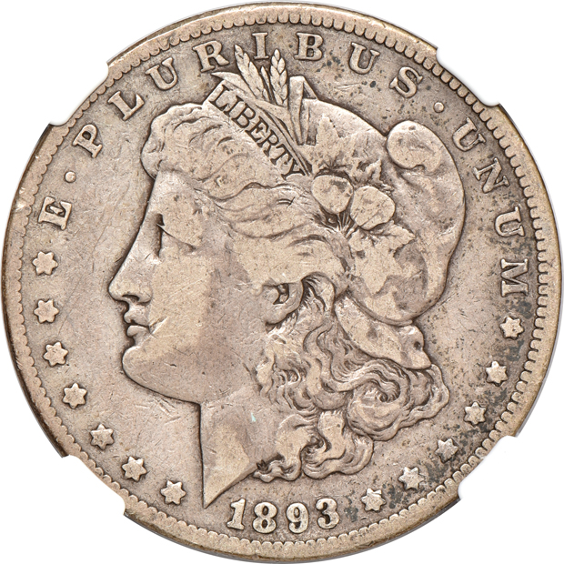 Four circulated Morgan silver dollars certified by NGC