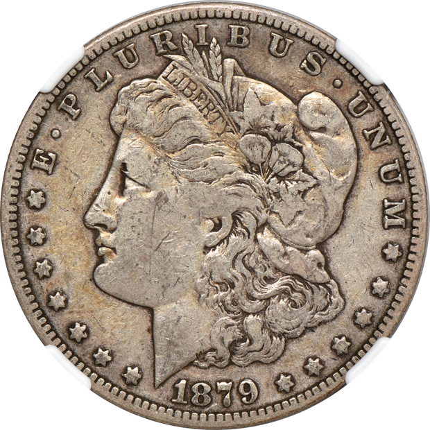 Four circulated Morgan silver dollars certified by NGC