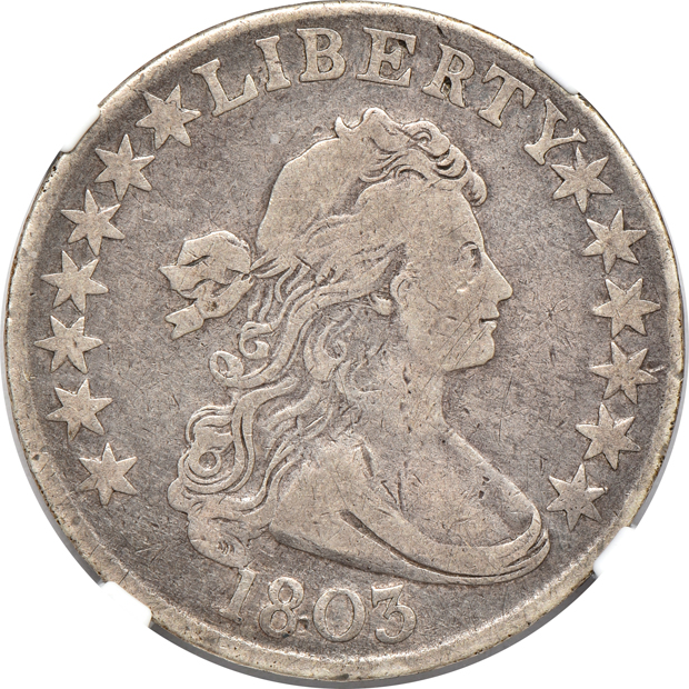 1803 Large 3 F-12, plus an 1838 Capped Bust half dollar AU-55, both NGC
