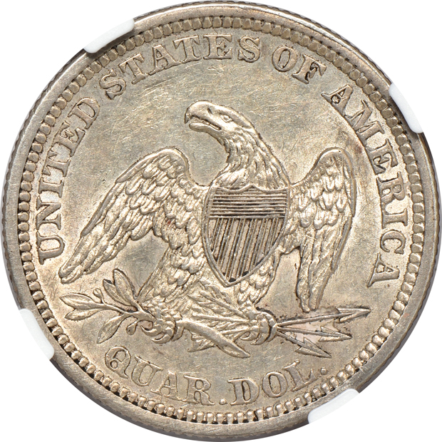 1831 Capped Bust quarter VF-35, 1862 Seated Liberty quarter AU-58, and a 1919-D Standing Liberty quarter VF-35, all NGC