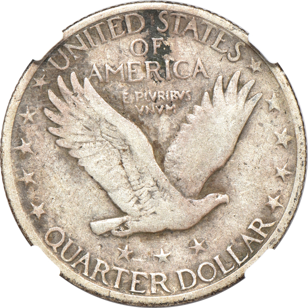 1831 Capped Bust quarter VF-35, 1862 Seated Liberty quarter AU-58, and a 1919-D Standing Liberty quarter VF-35, all NGC