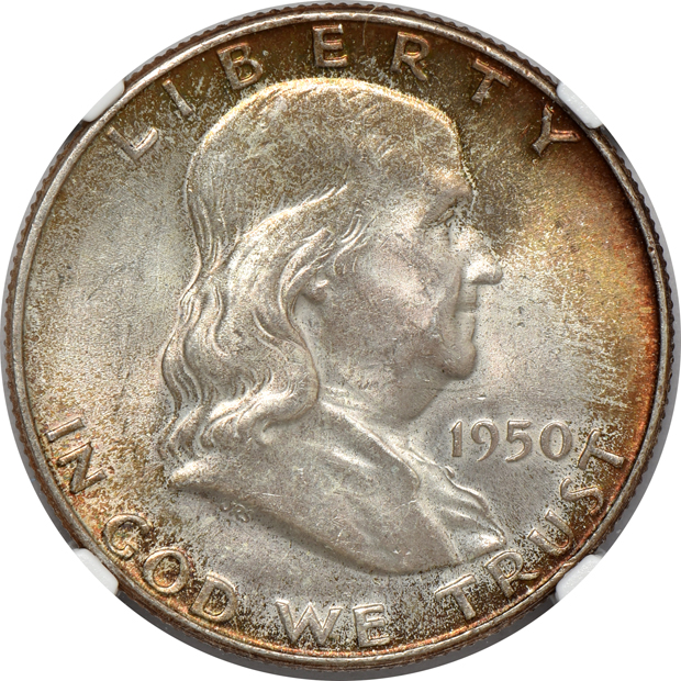 Five Franklin half dollars with Full Bell Lines, all NGC