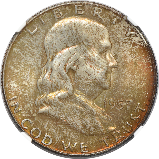 Six GEM Franklin half dollars, all NGC