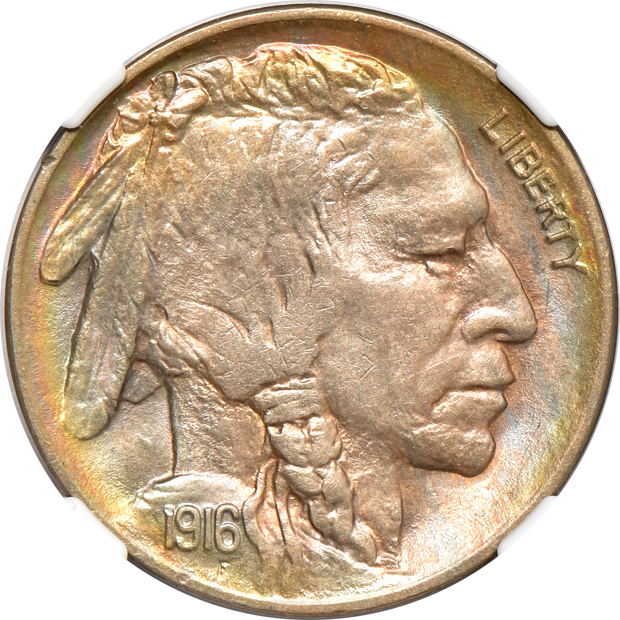 Seven Uncirculated Buffalo nickels, all NGC