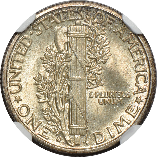 1916-S Mercury MS-66, 1917-S MS-64, and 1919 MS-64 FB, all NGC