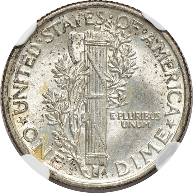 1916-S Mercury MS-66, 1917-S MS-64, and 1919 MS-64 FB, all NGC