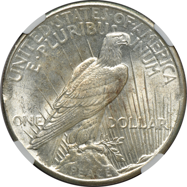 1904 Barber dime Broadstruck PCGS AU details/cleaned, 1922 Peace silver dollar Lamination Reverse PCGS AU-58, and a 1925 Peace silver dollar Curved Clip NGC MS-64
