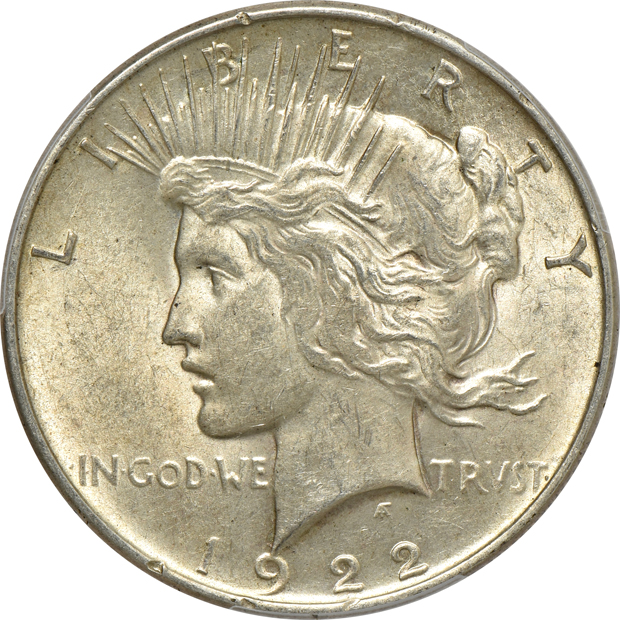 1904 Barber dime Broadstruck PCGS AU details/cleaned, 1922 Peace silver dollar Lamination Reverse PCGS AU-58, and a 1925 Peace silver dollar Curved Clip NGC MS-64