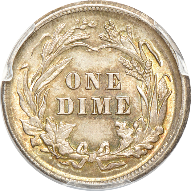 1904 Barber dime Broadstruck PCGS AU details/cleaned, 1922 Peace silver dollar Lamination Reverse PCGS AU-58, and a 1925 Peace silver dollar Curved Clip NGC MS-64