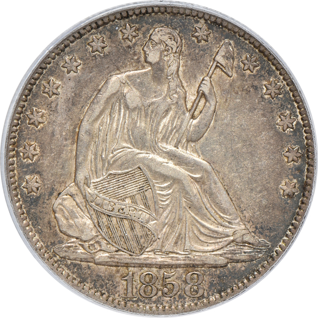1858-O XF-45, 1877 XF-45, and 1877-S AU-58, all PCGS