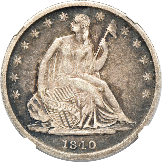 1840-O NGC XF-40, 1853 Arrows and Rays PCGS XF-40, and an 1869 PCGS VF-30