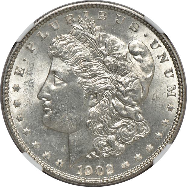 Eight Uncirculated Morgan silver dollars certified by NGC