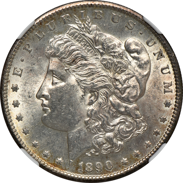 Eight Uncirculated Morgan silver dollars certified by NGC