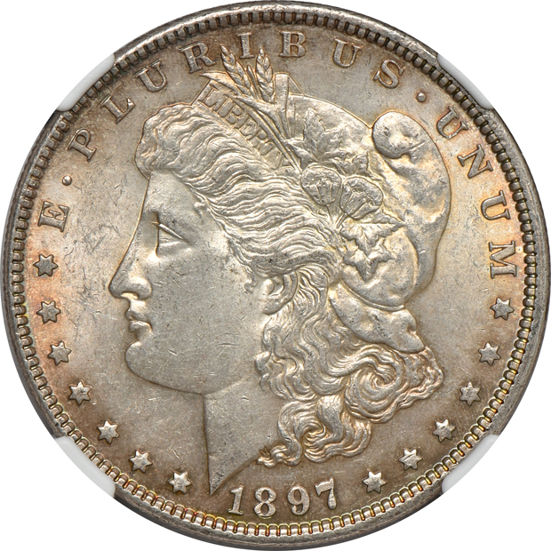 Eight Uncirculated Morgan silver dollars certified by NGC