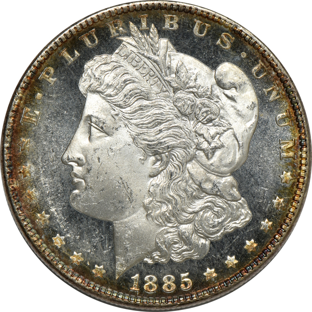 Five Uncirculated Morgan silver dollars, raw