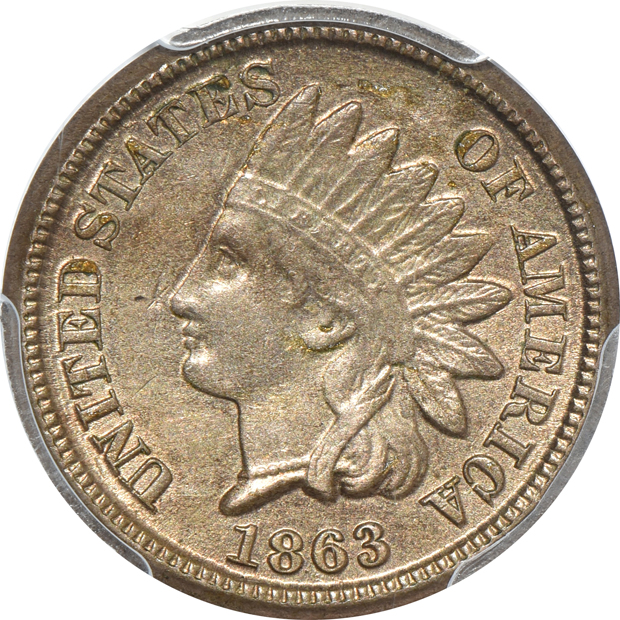 Four AU Indian Head cents certified by PCGS