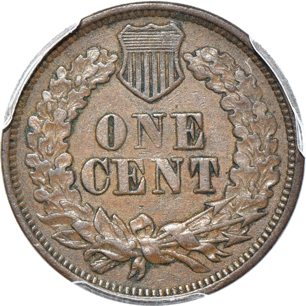 A Flying Eagle cent and three Indian Head cents, all PCGS XF