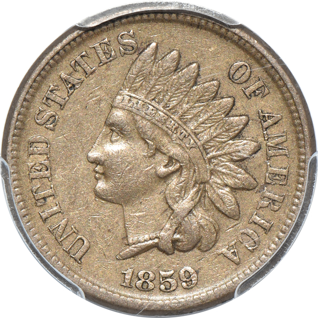 A Flying Eagle cent and three Indian Head cents, all PCGS XF