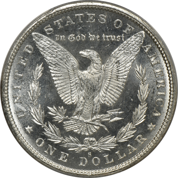 Five certified Uncirculated Morgan silver dollars