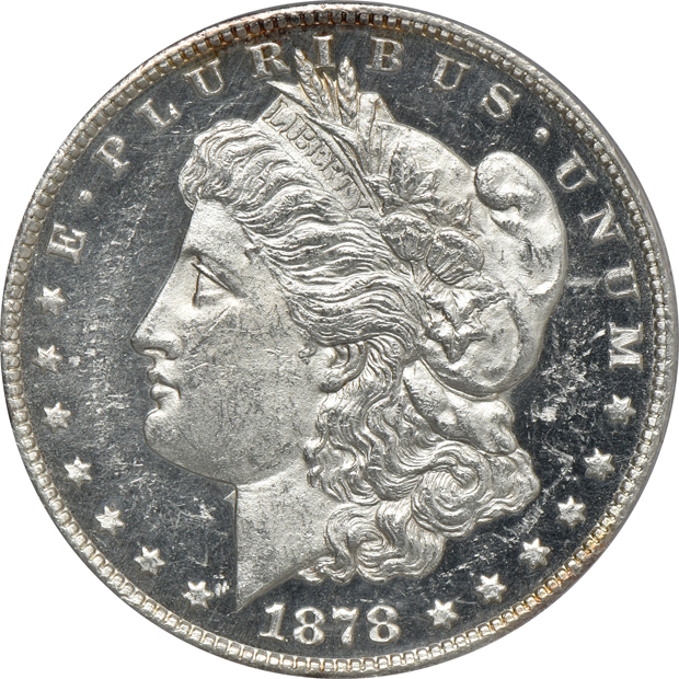 Five certified Uncirculated Morgan silver dollars