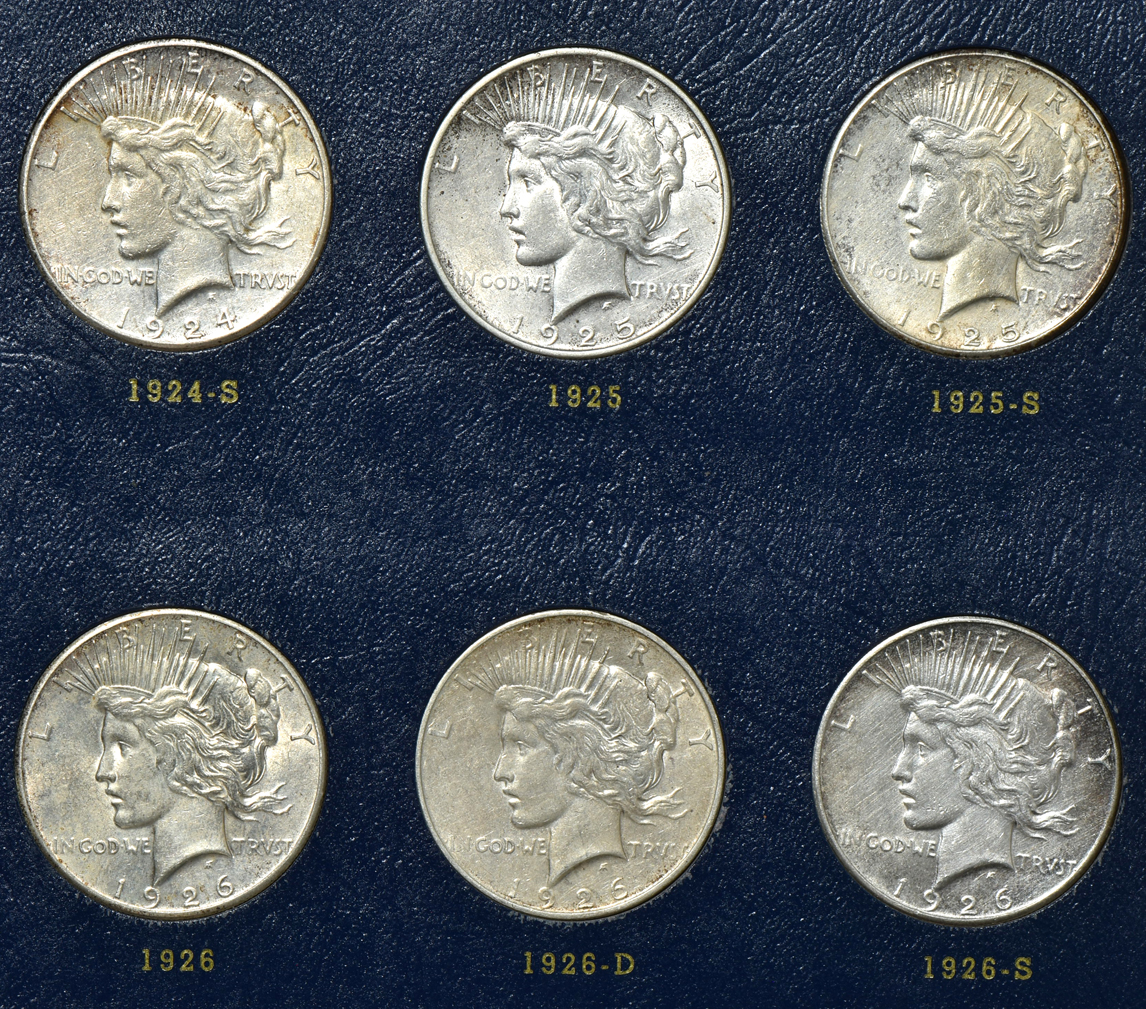 Collection of 23 different Peace silver dollars in a Whitman 9430 album