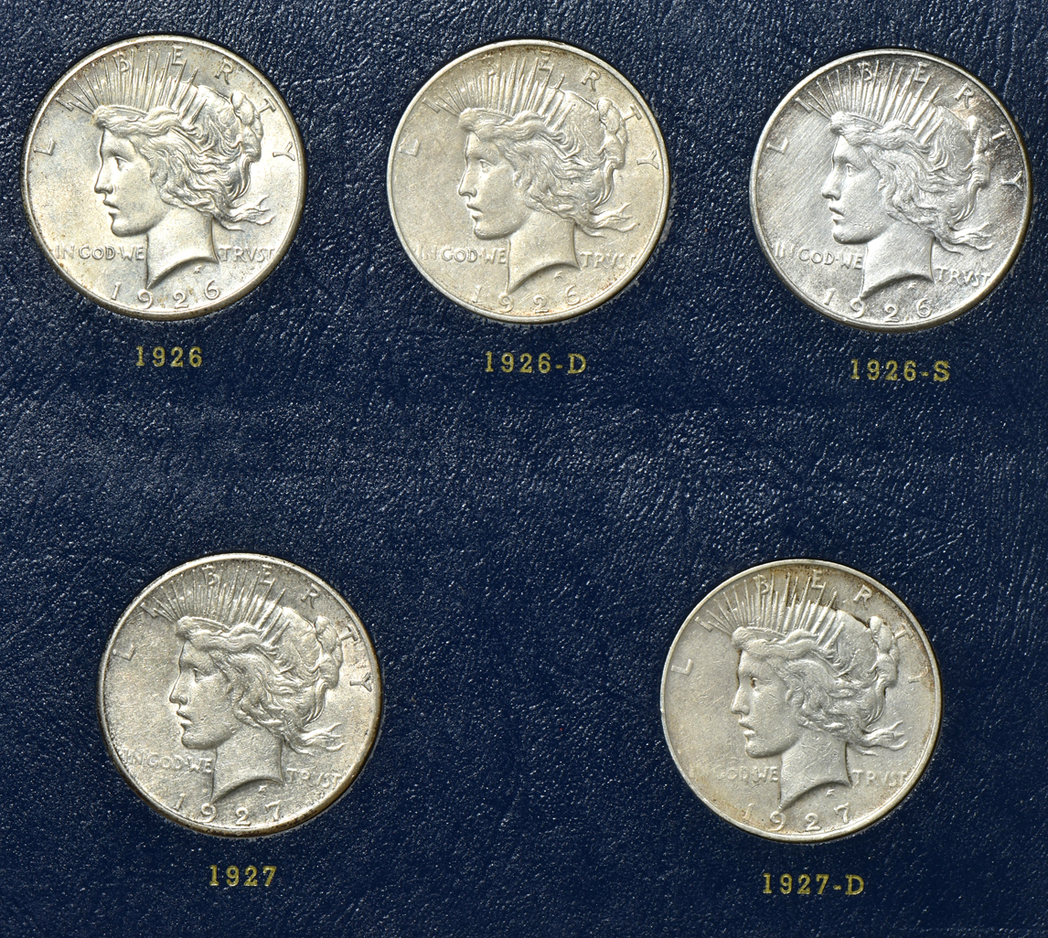 Collection of 23 different Peace silver dollars in a Whitman 9430 album