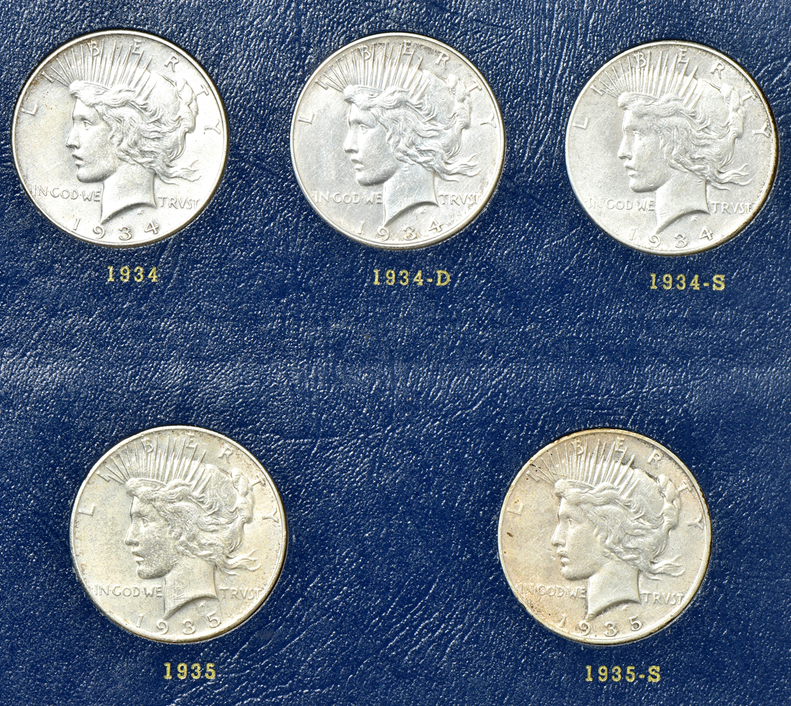Collection of 23 different Peace silver dollars in a Whitman 9430 album