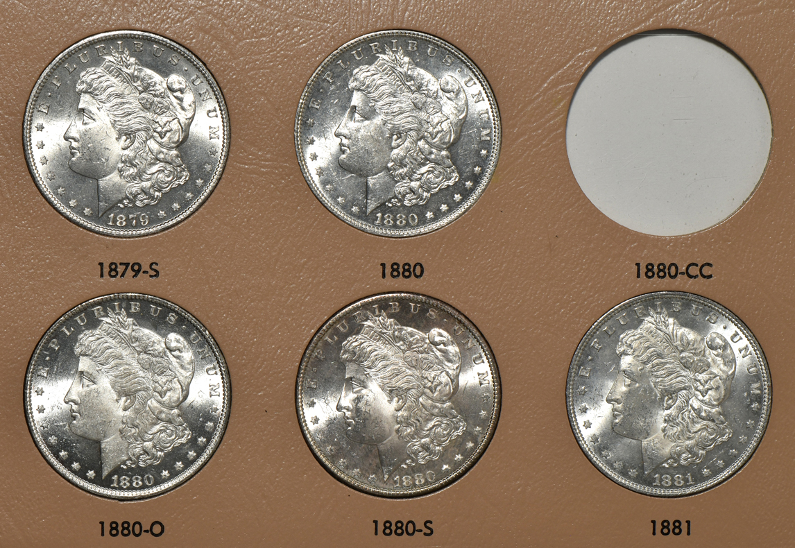 Collection of 40 different Morgan silver dollars in a Dansco 7178 album