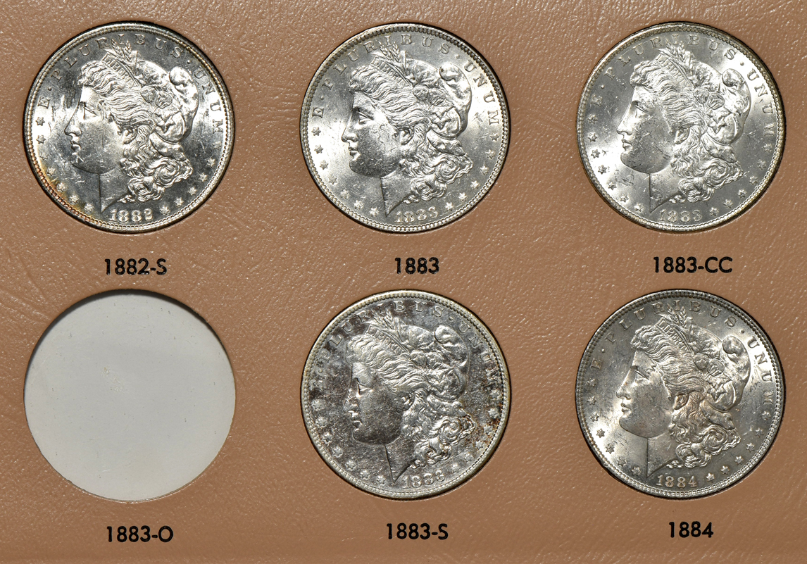 Collection of 40 different Morgan silver dollars in a Dansco 7178 album
