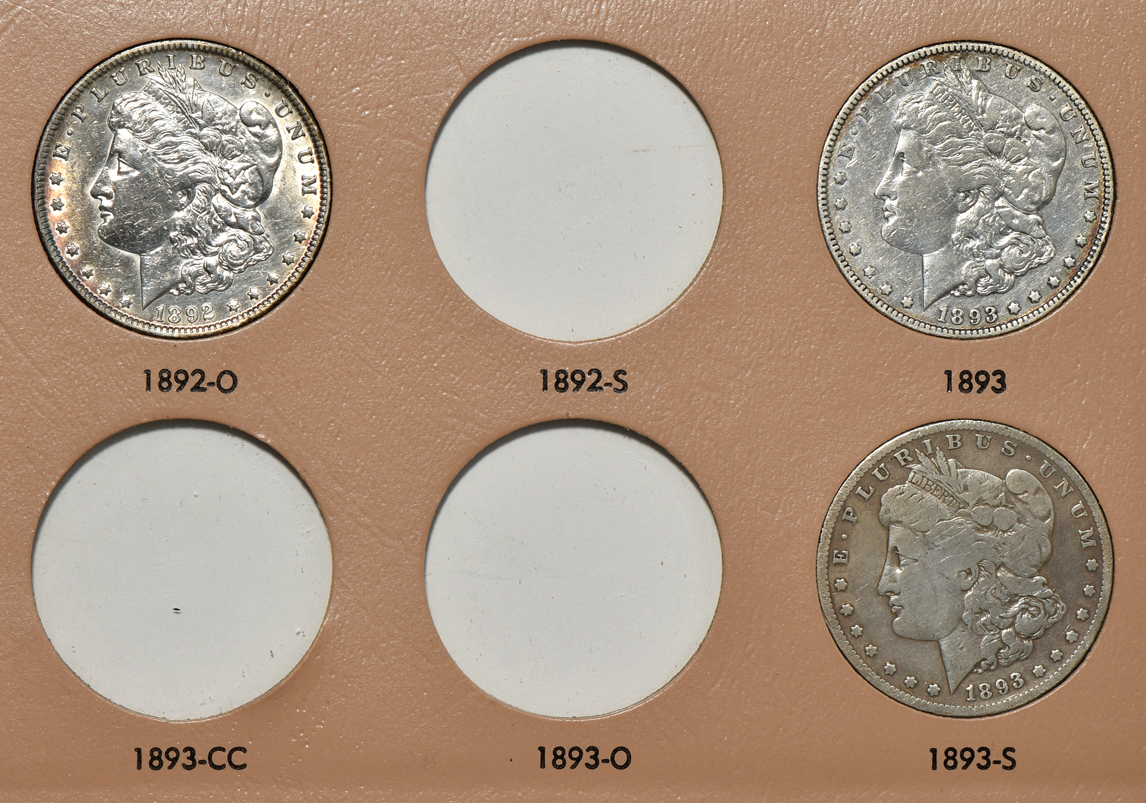 Collection of 39 different Morgan silver dollars in a Dansco 7179 album