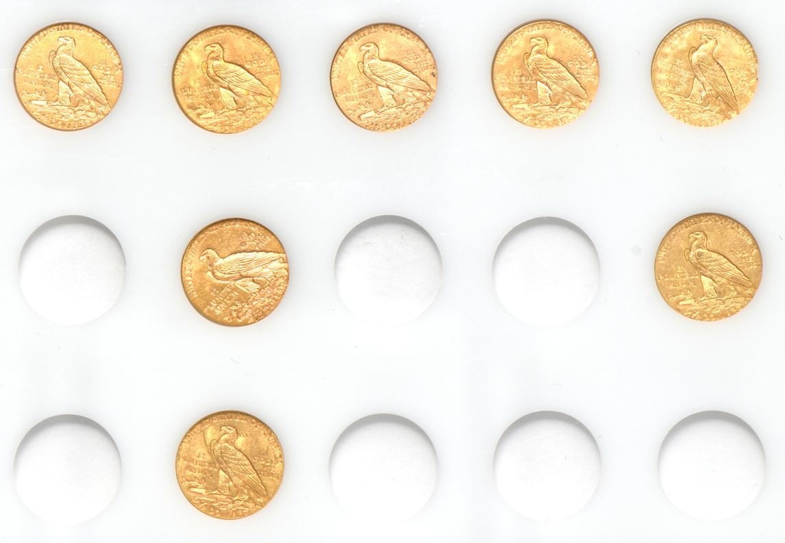 Collection of eight different Indian Head quarter eagles in a Capital Plastics holder