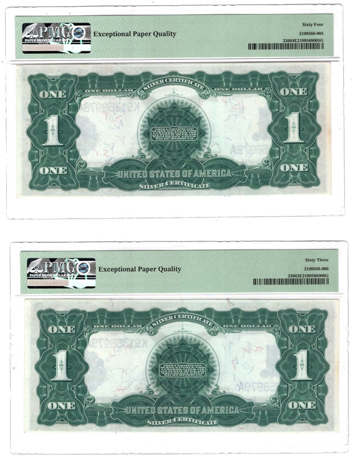 Sequential pair of 1899 $1 Black Eagle Fr# 236 - PMG ChCU-64 and ChCU-63, both EPQ