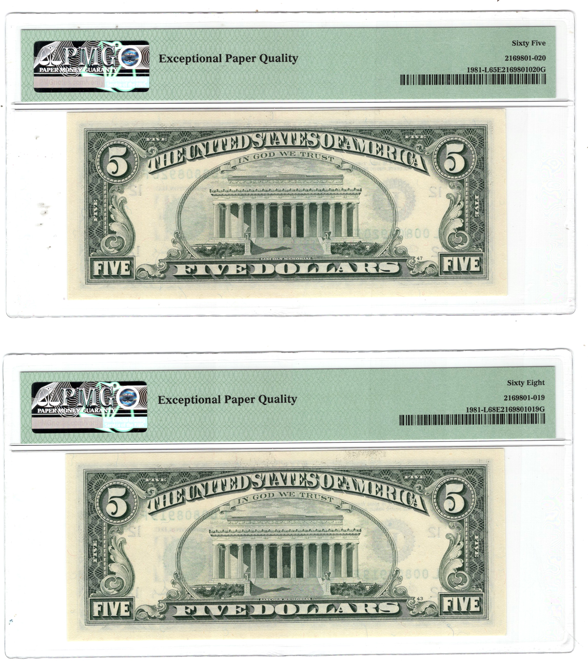 Run of twenty 1988-A $5 San Francisco Fr# 1981-L - two GemCU-65, nine Superb GemCU-67, and nine Superb GemCU-68, all PMG EPQ