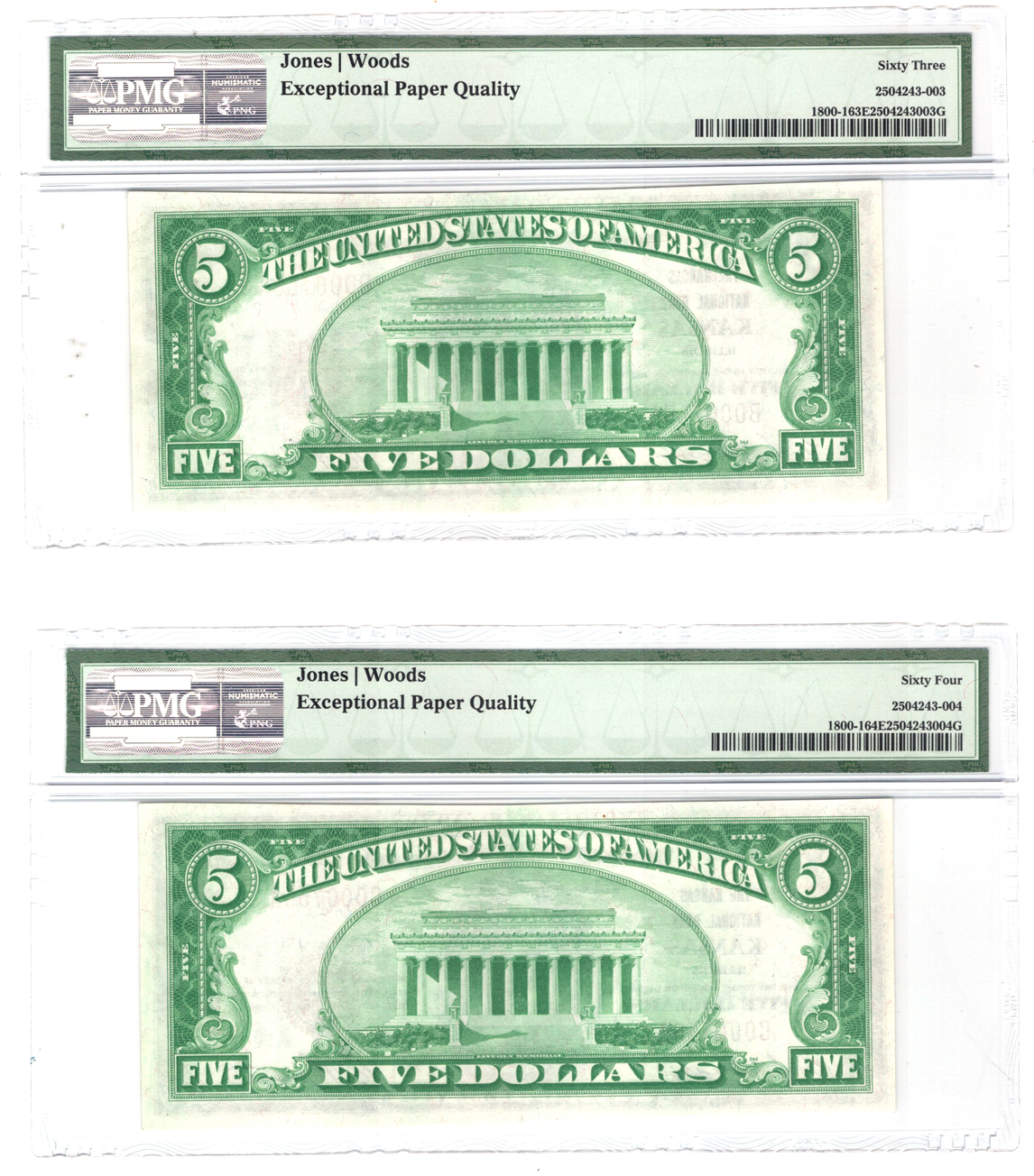 Cut sheet of six 1929 $5 Type 1 - Kansas, IL Charter #9293 - PMG ChCU EPQ