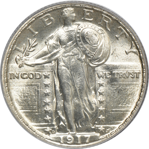Five certified Standing Liberty quarters