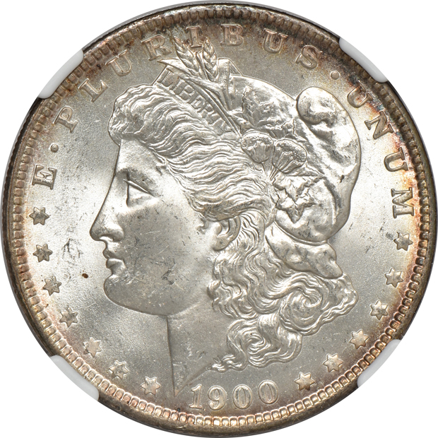 1878 7TF Reverse of 1878 MS-62, 1900-O MS-65, and a 1902 MS-64, all NGC