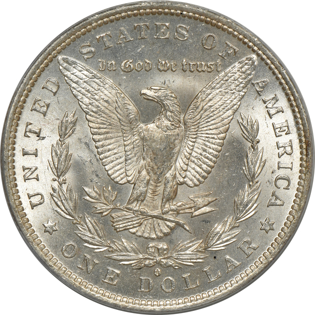 1883-O, 1884-O, and 1885-O, all PCGS MS-65 (green label)