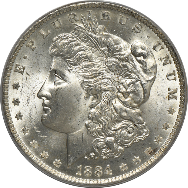 1883-O, 1884-O, and 1885-O, all PCGS MS-65 (green label)