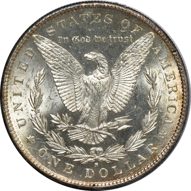 Four certified Uncirculated Morgan silver dollars