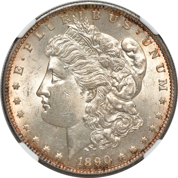 Four certified Uncirculated Morgan silver dollars