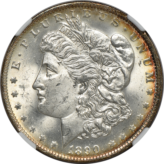 Four certified Uncirculated Morgan silver dollars
