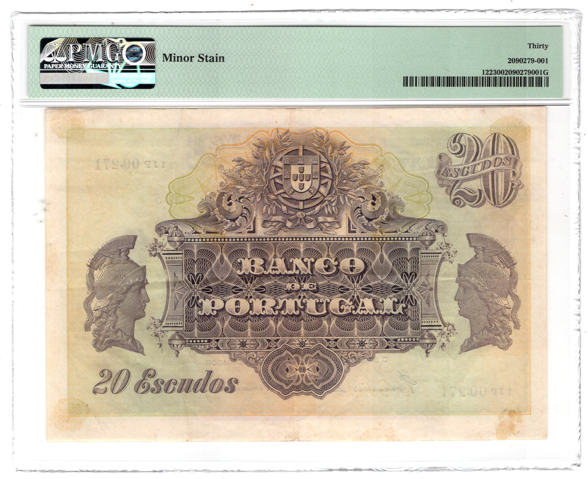 Portugal, Banco de Portugal - 1920-27 20 escudos - PMG VF-30/minor stain