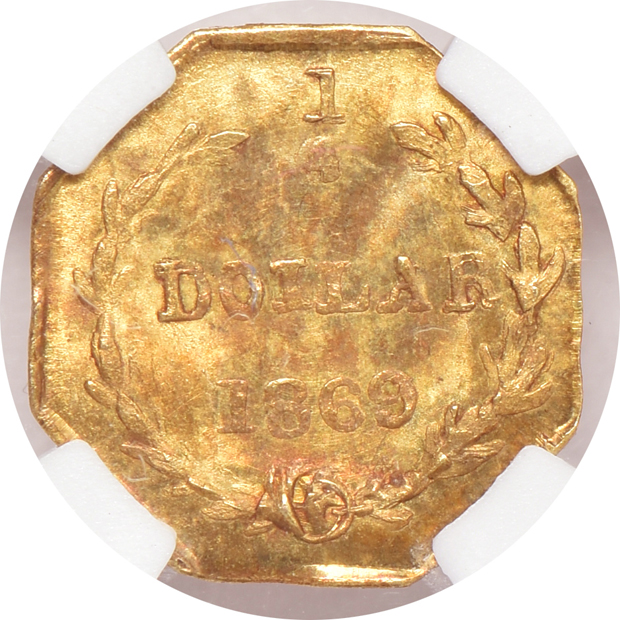 1869 Octagonal Liberty quarter BG-712 NGC MS-66