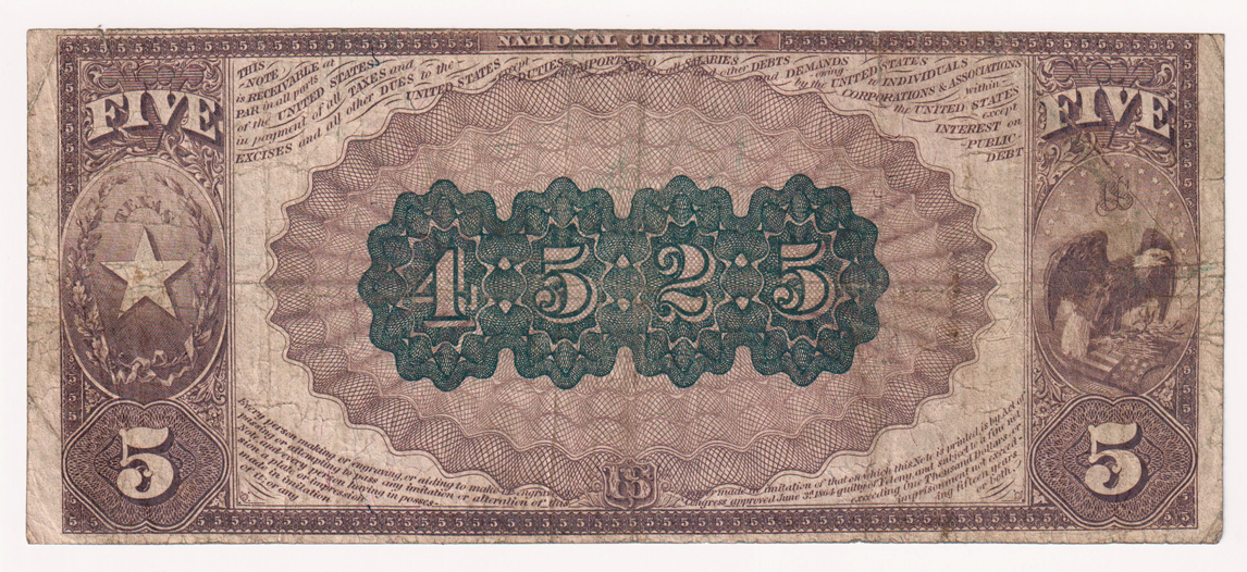 1882 $5 Brown Back - San Antonio, TX Charter #4525 - VF