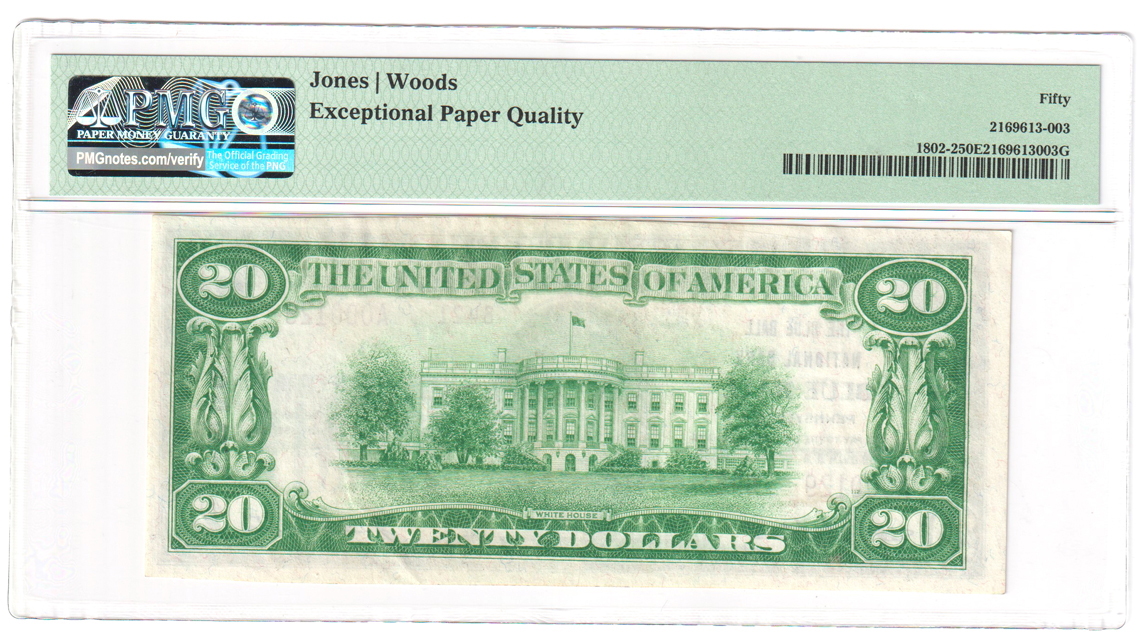 1929 $20 Type 2 - Blue Ball, PA Charter #8421 - PMG AU-50 EPQ