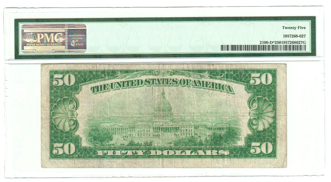 1928 $50 Cleveland Star Fr# 2100-D* - PMG VF-25
