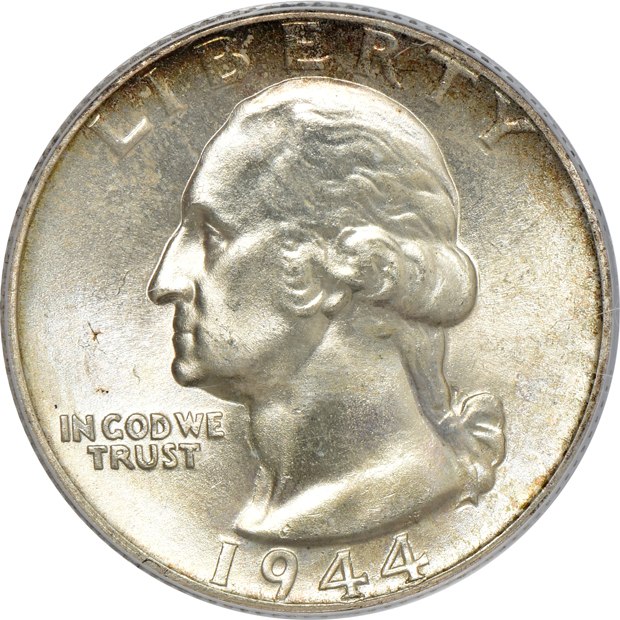 1934 Medium Motto MS-66, 1944 MS-67, and a 1947 MS-67, all PCGS 