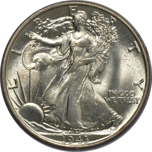 Two Morgan silver dollars, a Peace silver dollar, and a Walking Liberty half-dollar, all Uncirculated PCGS (rattler)