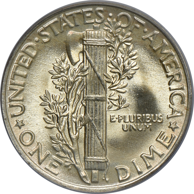Five Uncirculated Mercury dimes certified by PCGS